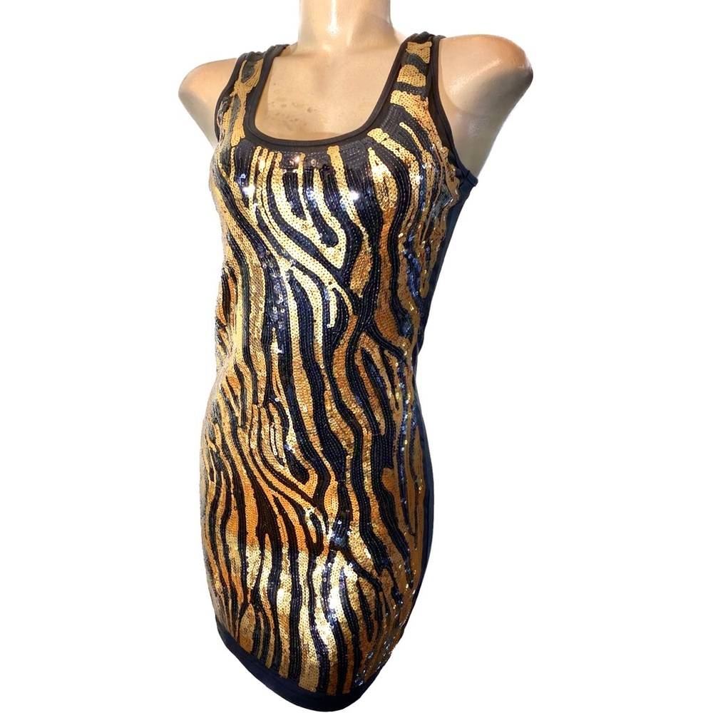 Gold & Black Sequin Mini Bodycon Party Dress- Many sizes available